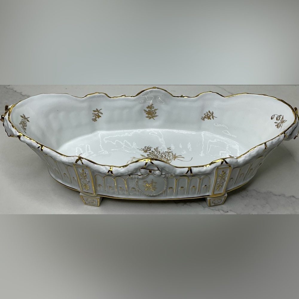 Antique Vintage Von Schierholz Console Bowl Germany Floral w Gold Preloved